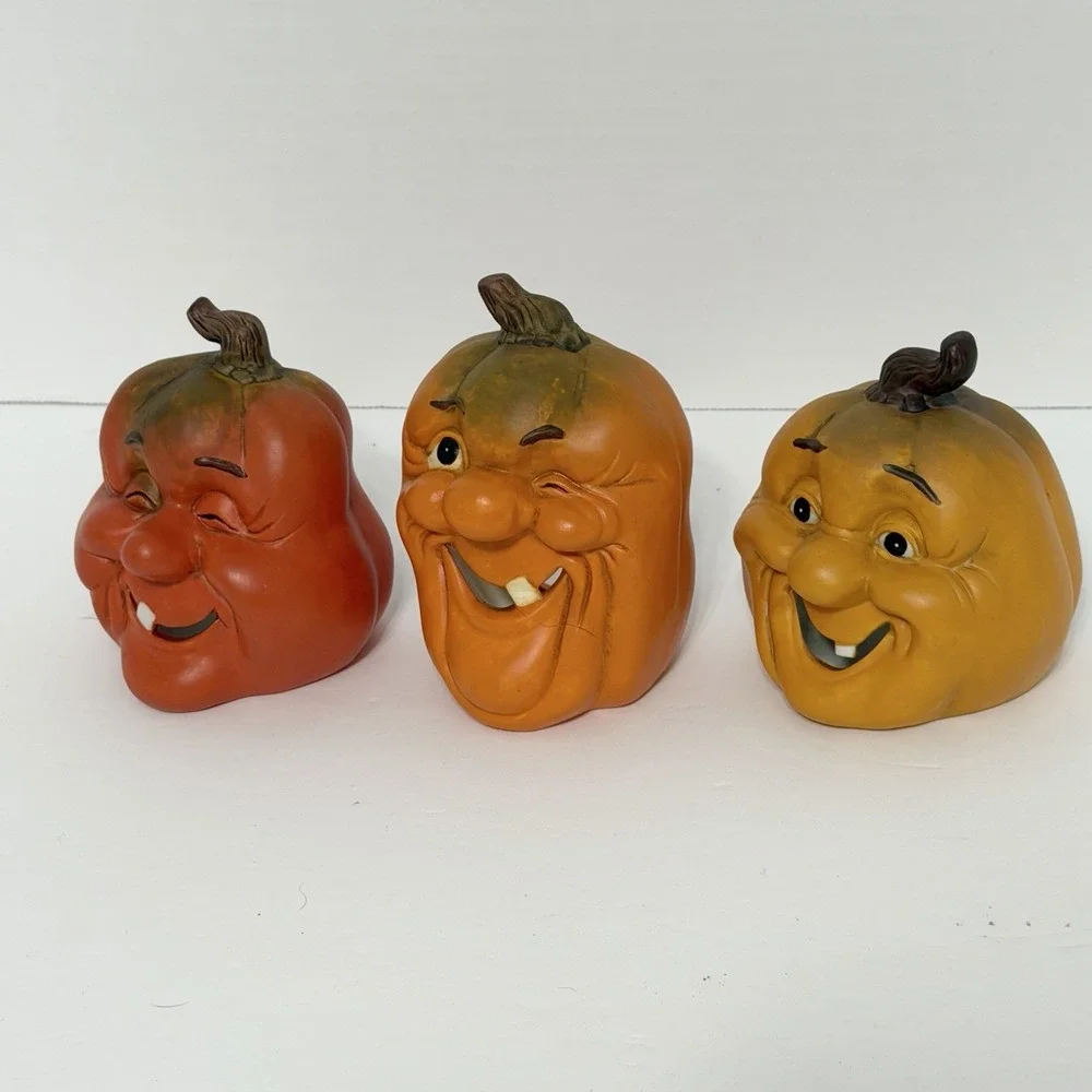 Vintage House of Lloyd Pumpkin Tea Light Holders Halloween Set of 3 With Box